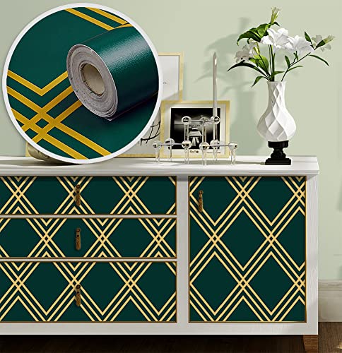 JZ·HOME 7029 Green Diamond Lattice Peel and Stick Wallpaper 17.7" x 9.8ft Self-Adhesive Removable Geometric Rhombus Contact Paper Drawer Shelf Liner for Furniture Home Wall Decor