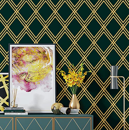 JZ·HOME 7029 Green Diamond Lattice Peel and Stick Wallpaper 17.7" x 9.8ft Self-Adhesive Removable Geometric Rhombus Contact Paper Drawer Shelf Liner for Furniture Home Wall Decor