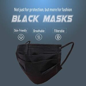 Wecolor Disposable 3 Ply Earloop Face Masks, Suitable for Home, School, Office and Outdoors (Black)