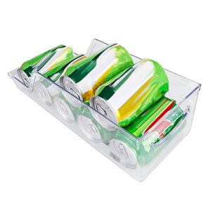 dependable beverage can organizer, soda can holder, refrigerator and freezer storage organizer bin for kitchen pantry container, dispenser rack clear