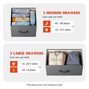 WLIVE Dresser for Bedroom with 5 Drawers, Wide Chest of Drawers, Fabric Dresser, Storage Organizer Unit with Fabric Bins for Closet, Living Room, Hallway, Nursery, Dark Grey