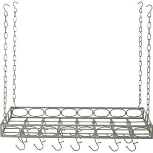 Old Dutch Rectangular Hanging Pot Rack with 16 Hooks, Antique Pewter, 36 x 18 x 4 inches