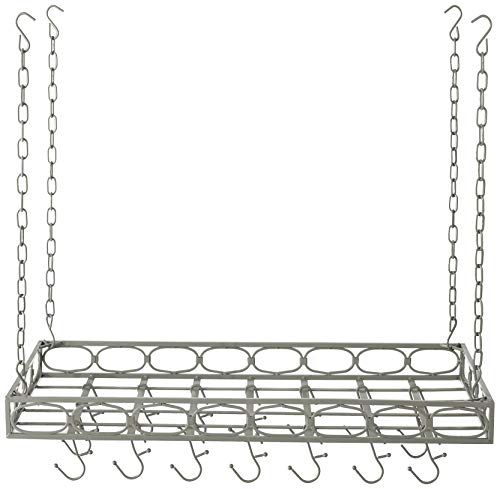 Old Dutch Rectangular Hanging Pot Rack with 16 Hooks, Antique Pewter, 36 x 18 x 4 inches