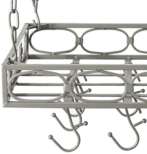 Old Dutch Rectangular Hanging Pot Rack with 16 Hooks, Antique Pewter, 36 x 18 x 4 inches