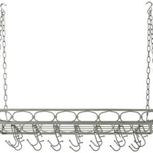 Old Dutch Rectangular Hanging Pot Rack with 16 Hooks, Antique Pewter, 36 x 18 x 4 inches