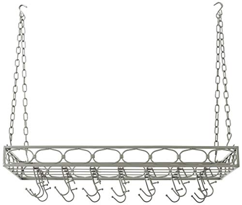 Old Dutch Rectangular Hanging Pot Rack with 16 Hooks, Antique Pewter, 36 x 18 x 4 inches