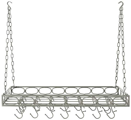 Old Dutch Rectangular Hanging Pot Rack with 16 Hooks, Antique Pewter, 36 x 18 x 4 inches