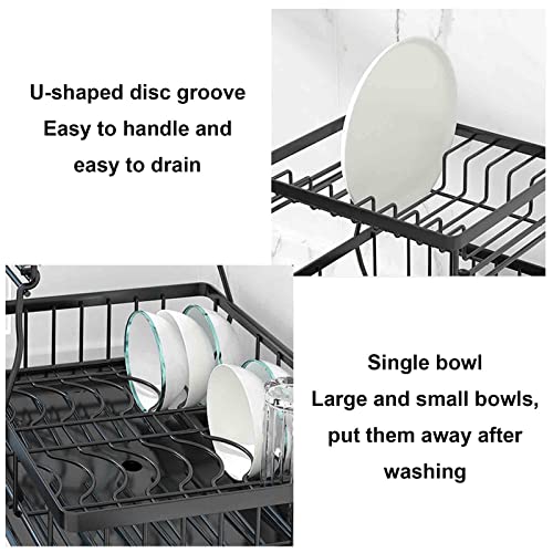 2 Tier Dish Drain Rack, with Retractable Drain Hose, Home Countertop Large Capacity Utensil Drying Rack, for Cup Dish Chopsticks Storage