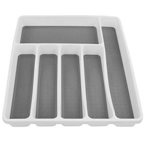 home basics large 6 compartment bpa-free cutlery tray with rubber lined compartments