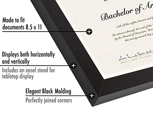 Americanflat 8.5x11 Diploma Frame in Black with Shatter Resistant Glass - Horizontal and Vertical Formats for Wall and Tabletop