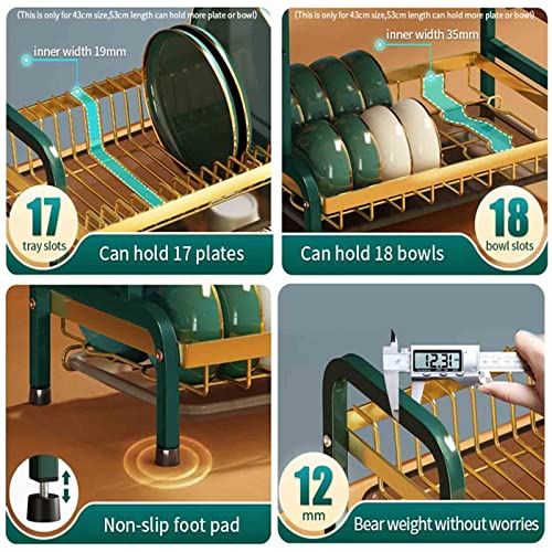 Kitchen Dish Drainer Rack, Large Capacity Carbon Steel Countertop Dish Storage Rack, with Utensil & Cutting Board Holder & Drip Tray,2 Tier,Large