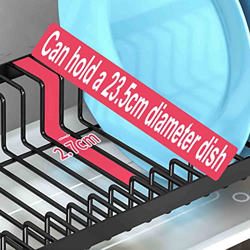 2 Tier Kitchen Dish Drain Rack, Anti Rust Carbon Steel Countertop Organizer, with Utensil & Board Holder & Chopstick Holder