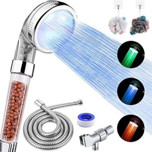 FASTRAS LED Shower Head with Handheld, Shower Head High Pressure Shower Head with Hose, Holder & PTFE Tape etc, 3 Water Temperature-Controlled Water Saving Filtered Shower Head for Dry Skin& Hair…