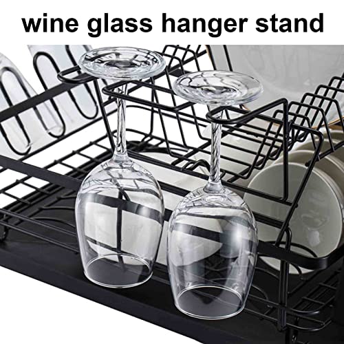 2 Tier Dish Drying Rack, Home Multi-Function Stainless Steel Large Capacity Counter Sink Drain Holds, with Swivel Drainer Spout,Black