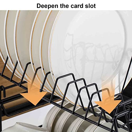 2 Tier Dish Drying Rack, Home Multi-Function Stainless Steel Large Capacity Counter Sink Drain Holds, with Swivel Drainer Spout,Black