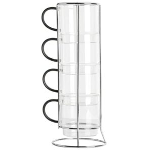 gibson soho lounge stackable glass mugs with rack, glass, 4-piece