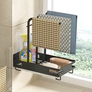 Kitchen Arrangement Rack, Wall-Mounted Countertop Dual-use Sink Storage Rack, with Removable Drain Pan,Black