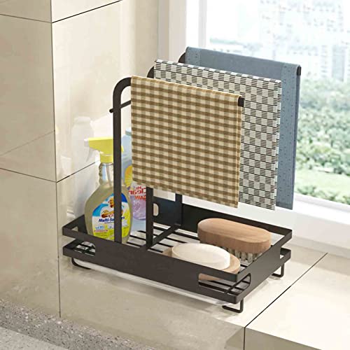 Kitchen Arrangement Rack, Wall-Mounted Countertop Dual-use Sink Storage Rack, with Removable Drain Pan,Black