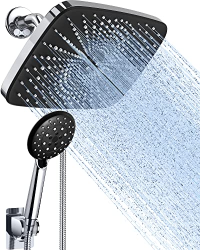 Veken 12 Inch Rain Shower Head with 5 Settings High Pressure Handheld Spray, Rainfall Shower Head with Adjustable Extension Arm, Chrome Dual Shower Head and Handheld Shower Head Combo with 70” Hose.