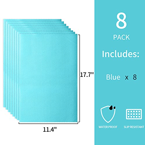 8 Pcs Refrigerator Liners Refrigerator Mats，Washable Mats for Glass Shelves，Kitchen Home Refrigerator Accessories for Drawer Table Placemats(Blue