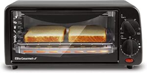 elite gourmet eto236 personal 2 slice countertop toaster oven with 15 minute timer includes pan and wire rack, bake, broil, toast, black