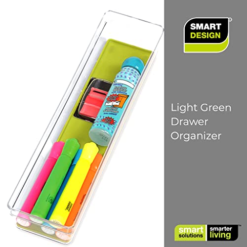 Smart Design Plastic Drawer Organizer - Set of 6 - 12 x 3 Inch - Silicone Bottoms - BPA Free - Utensils, Silverware, Organization - Kitchen - Green