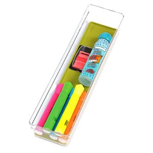 Smart Design Plastic Drawer Organizer - Set of 6 - 12 x 3 Inch - Silicone Bottoms - BPA Free - Utensils, Silverware, Organization - Kitchen - Green