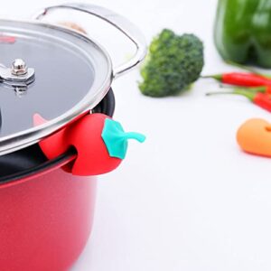 Silicone Pot Lid Lifters 2Pcs Spill- proof Lid Lifter Silicone Lid Lifts Chili Kitchen Pot Lid Holders Lid Stand Heat Resistant Holder Keep The Lid Open (Red) Steam Releaser