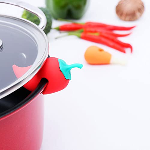 Silicone Pot Lid Lifters 2Pcs Spill- proof Lid Lifter Silicone Lid Lifts Chili Kitchen Pot Lid Holders Lid Stand Heat Resistant Holder Keep The Lid Open (Red) Steam Releaser