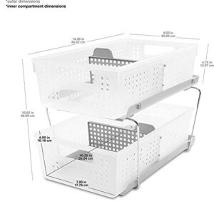 madesmart 2-Tier Organizer Slide-Out Baskets with Handles, Space Saving, Multi-Purpose Storage & BPA-Free, Large, Frost-with Dividers