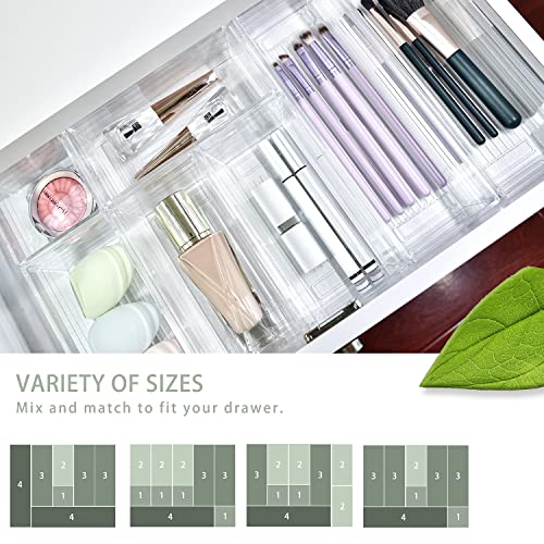 Grace Store 16Pcs Clear Drawer Organizer Plastic Desk Drawer Organizer Tray for Makeup, Kitchen Utensils, Jewelries, and Gadgets