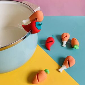 MinLia 3PCS Carrot Pepper Chicken Leg Pot Cover Anti-Overflow Pot Cover Lifter Kitchen Tools Spill-Proof Pot Lid Rack