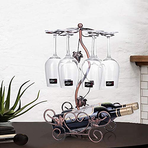 Bonoda Countertop Wine Rack with Glass Holder Freestanding Tabletop Wine Glasses Display Rack