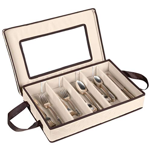 Flatware Storage Case - Tableware Utensil Chest - Durable 5 Compartment Silverware Container with Removable Lid and Easy to Carry Handles - Large Capacity Keeps Your Cutlery Organized and Protected