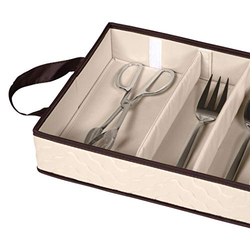 Flatware Storage Case - Tableware Utensil Chest - Durable 5 Compartment Silverware Container with Removable Lid and Easy to Carry Handles - Large Capacity Keeps Your Cutlery Organized and Protected