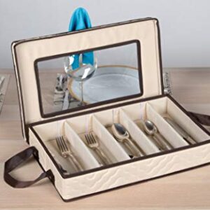 Flatware Storage Case - Tableware Utensil Chest - Durable 5 Compartment Silverware Container with Removable Lid and Easy to Carry Handles - Large Capacity Keeps Your Cutlery Organized and Protected