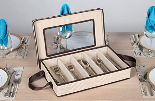 Flatware Storage Case - Tableware Utensil Chest - Durable 5 Compartment Silverware Container with Removable Lid and Easy to Carry Handles - Large Capacity Keeps Your Cutlery Organized and Protected