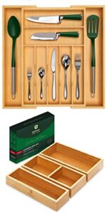 royal craft wood expandable luxury bamboo kitchen drawer organizer – silverware organizer with storage box set of 3