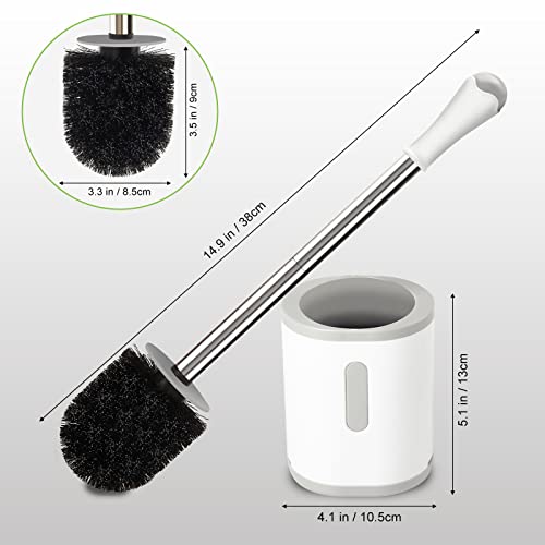 Toilet Brush and Holder, Compact Size Toilet Bowl Brush with Stainless Steel Handle, Small Size Plastic Holder Easy to Hide, Space Saving for Storage, Drip-Proof, Easy to Assemble, Deep Cleaning