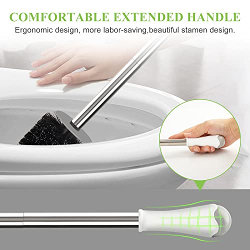 Toilet Brush and Holder, Compact Size Toilet Bowl Brush with Stainless Steel Handle, Small Size Plastic Holder Easy to Hide, Space Saving for Storage, Drip-Proof, Easy to Assemble, Deep Cleaning