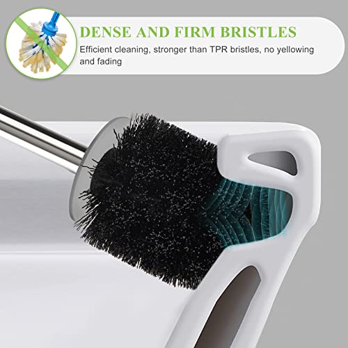 Toilet Brush and Holder, Compact Size Toilet Bowl Brush with Stainless Steel Handle, Small Size Plastic Holder Easy to Hide, Space Saving for Storage, Drip-Proof, Easy to Assemble, Deep Cleaning