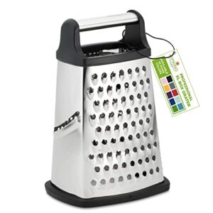 Professional Box Grater, Stainless Steel with 4 Sides, Best for Parmesan Cheese, Vegetables, Ginger, XL Size, Black