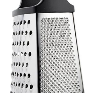 Professional Box Grater, Stainless Steel with 4 Sides, Best for Parmesan Cheese, Vegetables, Ginger, XL Size, Black