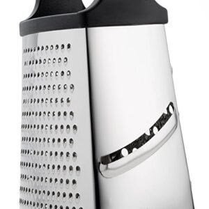 Professional Box Grater, Stainless Steel with 4 Sides, Best for Parmesan Cheese, Vegetables, Ginger, XL Size, Black