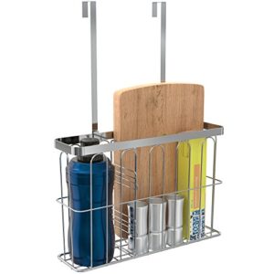 ulfr over the cabinet door kitchen storage organizer basket, space saving drawer grid holder for cleaning supplies, bottles, board, chrome finish with an easy to install divider