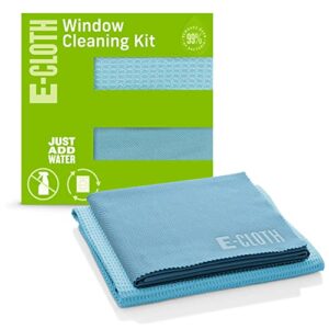 e-cloth glass cleaner, window cleaning kit, microfiber cleaning cloth, best for cleaning indoor and outdoor glass windows and doors, car windshields, washable and reusable, 100 wash promise, blue