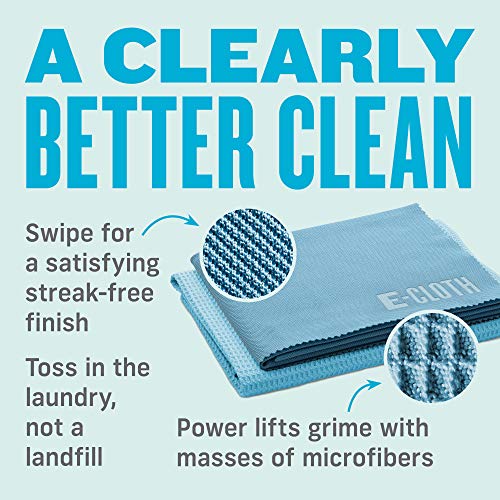 E-Cloth Glass Cleaner, Window Cleaning Kit, Microfiber Cleaning Cloth, Best for Cleaning Indoor and Outdoor Glass Windows and Doors, Car Windshields, Washable and Reusable, 100 Wash Promise, Blue