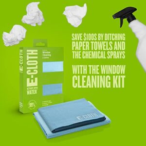 E-Cloth Glass Cleaner, Window Cleaning Kit, Microfiber Cleaning Cloth, Best for Cleaning Indoor and Outdoor Glass Windows and Doors, Car Windshields, Washable and Reusable, 100 Wash Promise, Blue