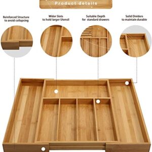 Bamboo Knife Drawer Organizer, Kitchen Knife Holder Drawer, Silverware Tray with Dividers