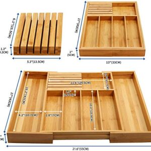 Bamboo Knife Drawer Organizer, Kitchen Knife Holder Drawer, Silverware Tray with Dividers